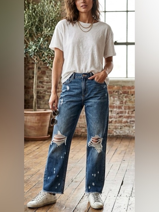 Zara Denim - Zara Z1975 Denim Distressed Ripped Raw Hem Boyfriend Jeans Size 4